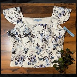 • Antonio Melani | Woven Quinn Ivory Coastal Skies Printed Top | Size 12 •